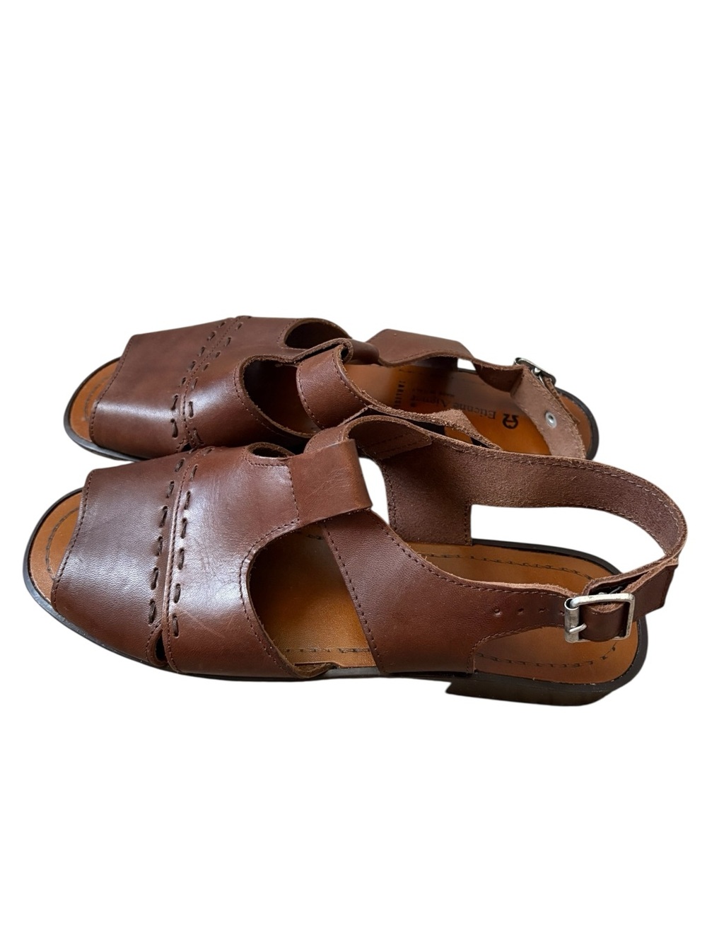 Etienne Aigner Brown Leather T-Strap Fisherman Sandals Size 7.5